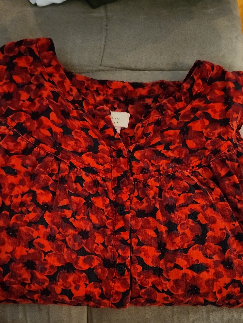 a new day Red and Black Floral Button-Front Blouse